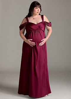 Azazie Rhea Maternity Bridesmaid Dresses A-Line Off-The-Shouler Pleated Stretch Satin Floor-Length Dress image8