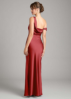 Azazie Madelyn Bridesmaid Dresses Pomegranate Mermaid One Shoulder Stretch Satin Convertible Dress image2
