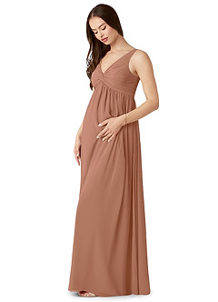 Azazie Yetta Maternity Bridesmaid Dresses A-Line V-Neck Gathered Chiffon Floor-Length Dress image4