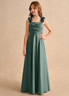 Azazie Rosita Girls Formal Robe Demoiselle D'honneur Fillette Robe Trapèze en Satin extensible Plissée Mousse De Mer image4