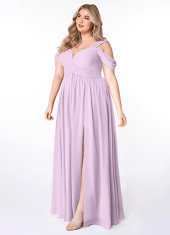 Azazie Lianne Brautjungfernkleider A-Linie Schulterfrei Chiffon Kleid Frostiges Flieder image9