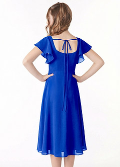 Azazie Bondi Junior A-Line Ruchede Chiffon Te-længde Junior brudepige Kjole image3