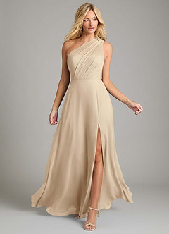 Azazie Phaedra Bridesmaid Dresses Champagne A-Line One Shoulder Chiffon Dress image4