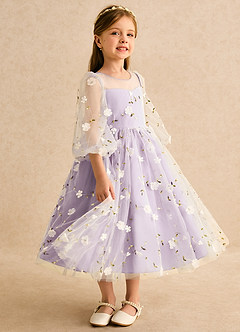 Azazie Elowen Flower Girl Dresses Frosted Lilac A-Line Sweetheart Neckline Lace Dress image4