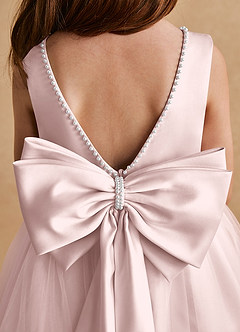 Azazie Cookie Flower Girl Dresses Blushing Pink A-Line Bow Tulle Dress image6