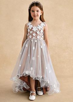 Azazie Celia Flower Girl Dresses Bronzer A-Line Lace Tulle Dress image7