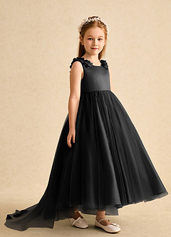 Azazie Lorita Abiti da Ragazza di Fiori Abito A-Line in Tulle Perline Nero image4