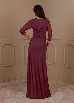Azazie Annetta vestidos de madre de la novia Vestido de Cabernet de Malla de Corte En A con Cuello en V Manga Larga image7