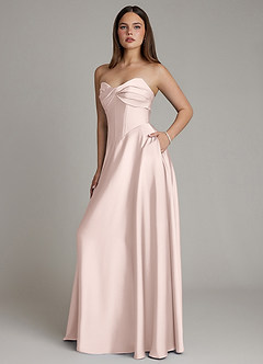 Azazie Meleena Bridesmaid Dresses Blushing Pink A-Line Strapless Stretch Satin Dress image6
