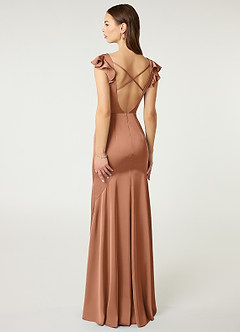 Azazie Vero Final Sale Amethyst Sheath Ruched Stretch Satin Dress image5