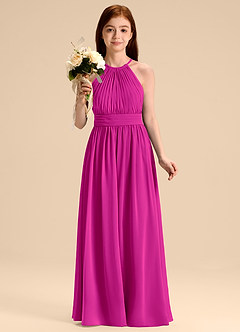 Azazie Malone Junior Jurk van Chiffon met A-Lijn Geplooid Fuchsia image4