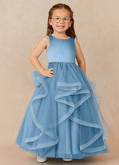 Azazie Sofia Flower Girl Dresses Steel Blue A-Line Beaded Tulle Dress image1