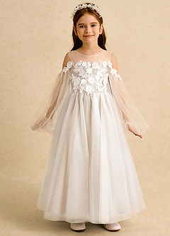 Azazie Zimi Robe Demoiselle D'honneur Fillette Robe Princesse en Tulle Encolure en Forme de Cœur Albâtre Blanc image5