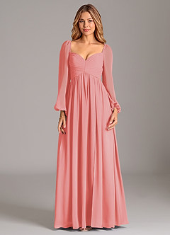 Azazie Bailee Jurken voor bruidsmeisjes Jurk van Chiffon met A-Lijn Lange mouw Koraal image7