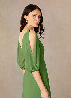 Azazie Bronwyn Mother of the Bride Dresses Basil A-Line V-Neck Ruched Chiffon Dress image5