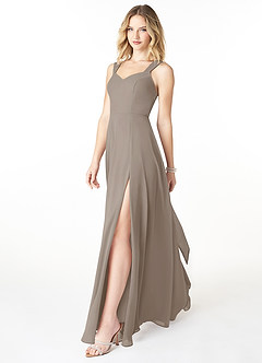 Azazie Julie Bridesmaid Dresses Taupe A-Line Sweetheart Neckline Chiffon Dress image3