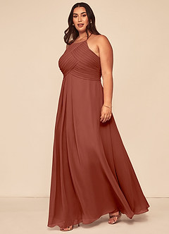 Azazie Ginger Robes de demoiselle d'honneur Robe Trapèze en Mousseline de soie Dos nu plissé Auburn image9