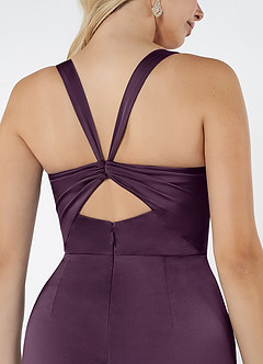 Azazie Mero Bridesmaid Dresses Plum Sheath Pleated Stretch Satin Dress image2