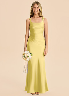 Azazie Agustina Junior Canary Sheath Pleated Stretch Satin Dress image6