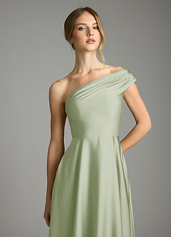 Azazie Melanie Jurken voor bruidsmeisjes Jurk van Stretch Satijn met A-Lijn Off the Shoulder Stoffige Salie image6