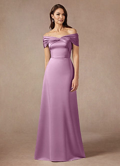 Azazie Amelia Mother of the Bride Dresses Wisteria A-Line Off the Shoulder Stretch Satin Dress image1