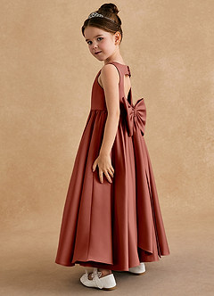 Azazie Bettie Flower Girl Dresses Auburn A-Line Bow Matte Satin Dress image3