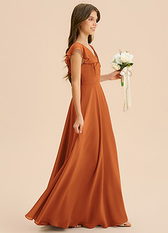 Azazie Anysa Junior Cinnamon A-Line Ruched Chiffon Dress image4