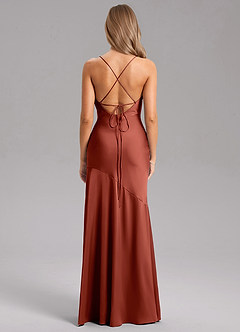 Azazie Grata Robes de demoiselle d'honneur Robe Fourreau en Satin extensible Fente Latérale Terracotta image2