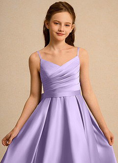Azazie Sweets Junior Formal Flower Girl Dresses Lilac A-Line Pleated Matte Satin Dress image6