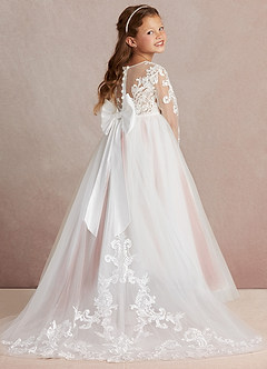 Azazie Elodie Flower Girl Dresses Ivory Cedar Rose Ball-Gown Lace Dress image1