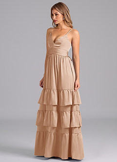 Azazie Nathalia Brautjungfernkleider A-Linie Plissee Stretch-Satin Kleid Englisches Rosa image4