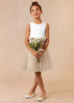 Azazie Loulou vestidos de niña de las flores Vestido de Blanco Diamante Champán de Tul de Corte En A con Sin mangas image1