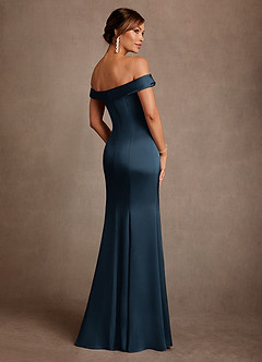 Azazie Boone Final Sale Dark Navy Mermaid Off the Shoulder Stretch Satin Dress image3