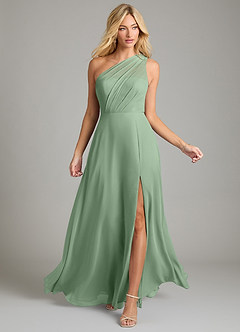 Azazie Phaedra Bridesmaid Dresses Matcha A-Line One Shoulder Chiffon Dress image12