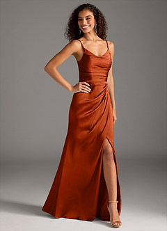 Azazie Deandra Bridesmaid Dresses Paprika Mermaid Pleated Stretch Satin Dress image5
