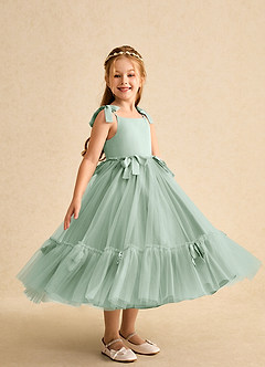 Azazie Jaci Flower Girl Dresses Agave A-Line Spaghetti Strap Chiffon Dress image2
