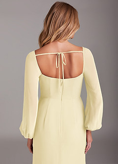 Azazie Charissa Bridesmaid Dresses Lemon Sorbet Sheath Long Sleeve Chiffon Dress image2