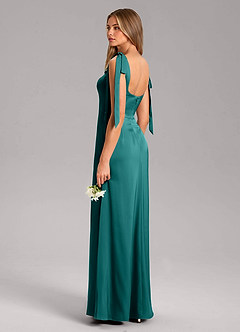 Azazie Frostine Bridesmaid Dresses Peacock A-Line Bow Stretch Satin Dress image6