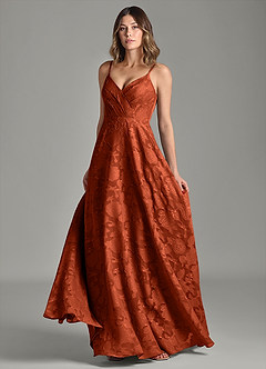 Azazie Amani 신부 들러리 드레스 A라인 주름진 플로럴 번아웃 바닥 길이 드레스 image4