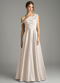Azazie Xanthe Robes de demoiselle d'honneur Robe Trapèze en Satin extensible Épaules dénudées Albâtre Blanc image3