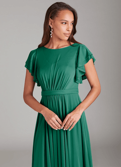Azazie Daphne Modest Bridesmaid Dresses A-Line Ruched Mesh Floor-Length Dress image4