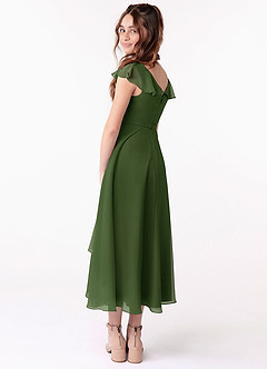 Azazie Posie Junior Olive A-Line Ruched Chiffon Dress image2