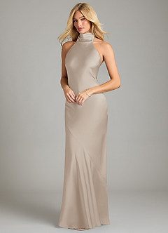 Azazie Velli Bridesmaid Dresses Frost Mermaid High Neck Stretch Satin Dress image1