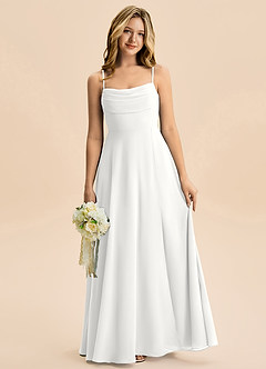 Azazie Bear Junior A-linja Pliseerattu Sifonki Lattian pituus Nuorempi morsiusneito Pukeutua image1