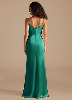 Azazie Deandra Bridesmaid Dresses Emerald Mermaid Pleated Metallic Satin Dress image5