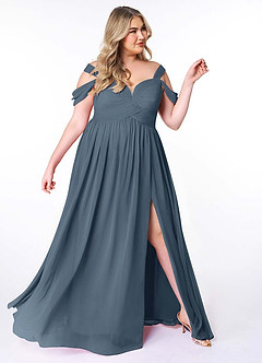 Azazie Lianne Bridesmaid Dresses Neptune A-Line Off the Shoulder Chiffon Dress image11