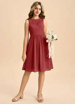 Azazie Skyla Junior Linia A Pofałdowany Szyfon Mini Młodsza druhna Sukienka image1