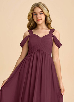 Azazie Lianne Junior Cabernet A-Line Off the Shoulder Chiffon Dress image4