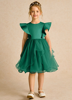 Azazie Chirp Robe Demoiselle D'honneur Fillette Robe Princesse en Tulle émeraude image1