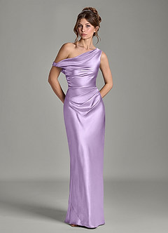 Azazie Emerson Bridesmaid Dresses Lilac Mermaid Off the Shoulder Metallic Satin Dress image3
